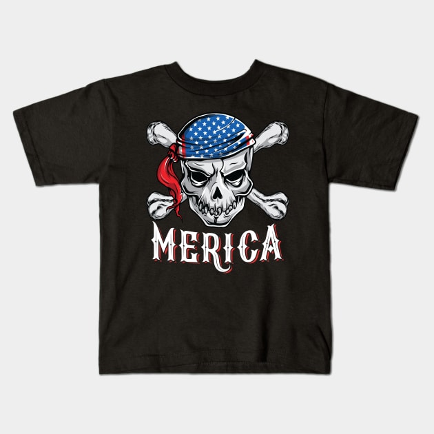 Pirate Merica Skull Crossbone Jolly Roger Halloween Costume Kids T-Shirt by HCMGift